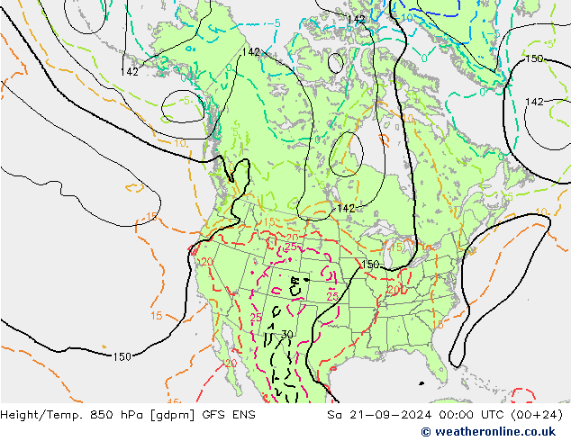 Hoogte/Temp. 850 hPa GFS ENS za 21.09.2024 00 UTC