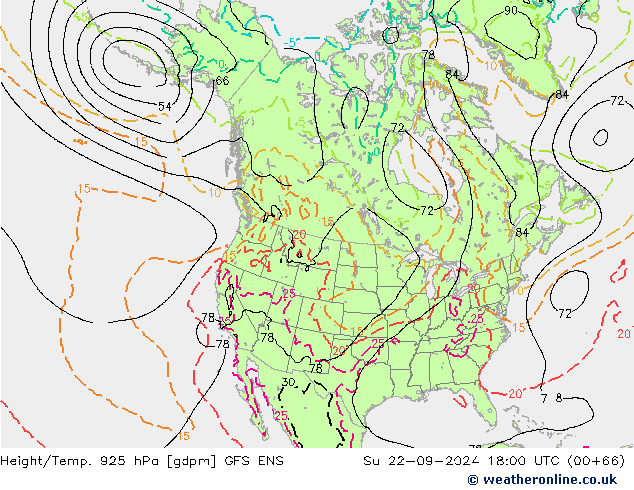 Height/Temp. 925 hPa GFS ENS Ne 22.09.2024 18 UTC