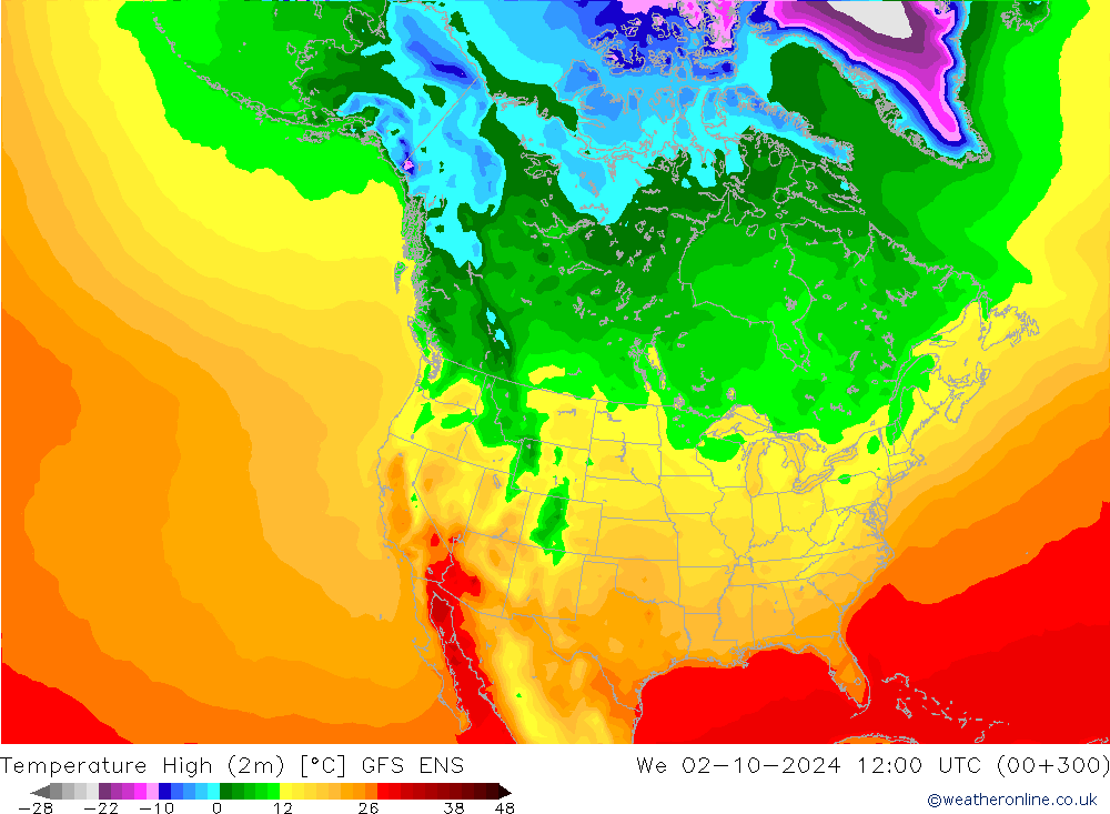 Max. Temperatura (2m) GFS ENS śro. 02.10.2024 12 UTC