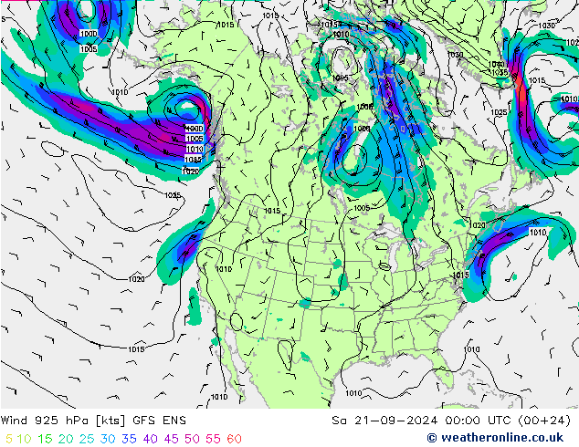 Wind 925 hPa GFS ENS Sa 21.09.2024 00 UTC