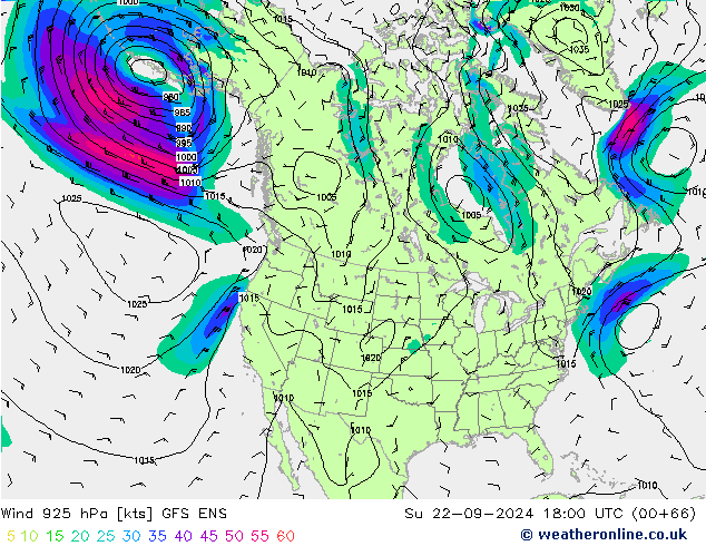 Vento 925 hPa GFS ENS Dom 22.09.2024 18 UTC