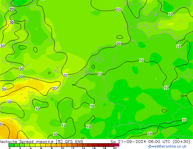 Isotachs Spread GFS ENS sab 21.09.2024 06 UTC