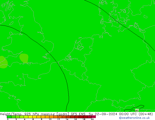 Height/Temp. 925 hPa GFS ENS So 22.09.2024 00 UTC