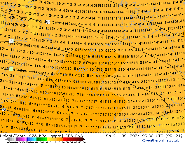 Height/Temp. 925 hPa GFS ENS Sa 21.09.2024 00 UTC