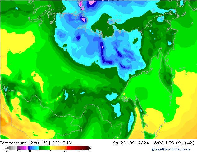 Temperature (2m) GFS ENS Sa 21.09.2024 18 UTC