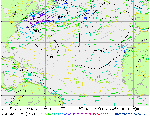 Isotachs (kph) GFS ENS Po 23.09.2024 00 UTC