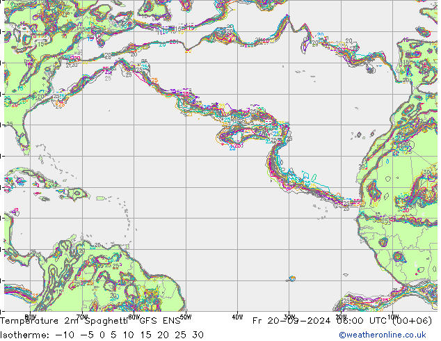 Temperatura 2m Spaghetti GFS ENS ven 20.09.2024 06 UTC