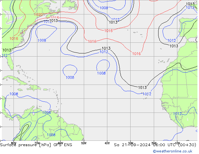 Presión superficial GFS ENS sáb 21.09.2024 06 UTC