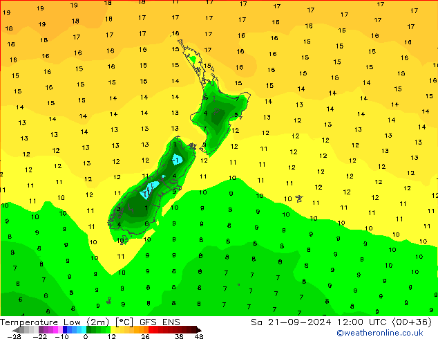 Temperatura mín. (2m) GFS ENS sáb 21.09.2024 12 UTC