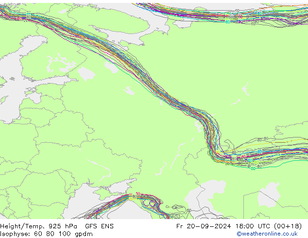 Height/Temp. 925 hPa GFS ENS Fr 20.09.2024 18 UTC