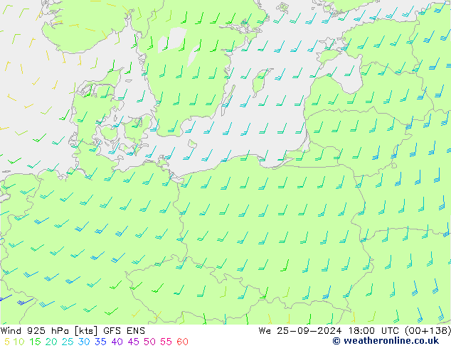 Wind 925 hPa GFS ENS We 25.09.2024 18 UTC