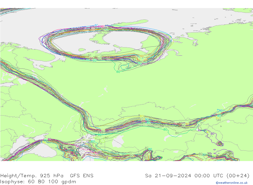 Hoogte/Temp. 925 hPa GFS ENS za 21.09.2024 00 UTC