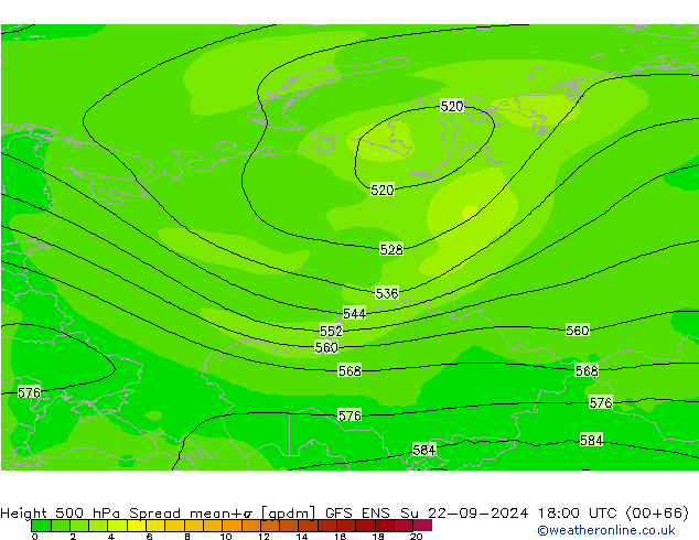 Height 500 hPa Spread GFS ENS Su 22.09.2024 18 UTC