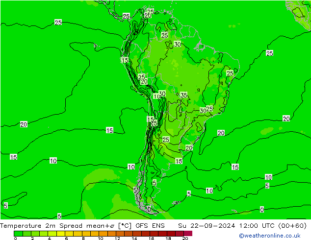 Temperatura 2m Spread GFS ENS Dom 22.09.2024 12 UTC