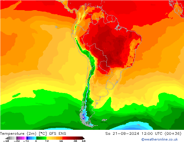 Temperatura (2m) GFS ENS sab 21.09.2024 12 UTC