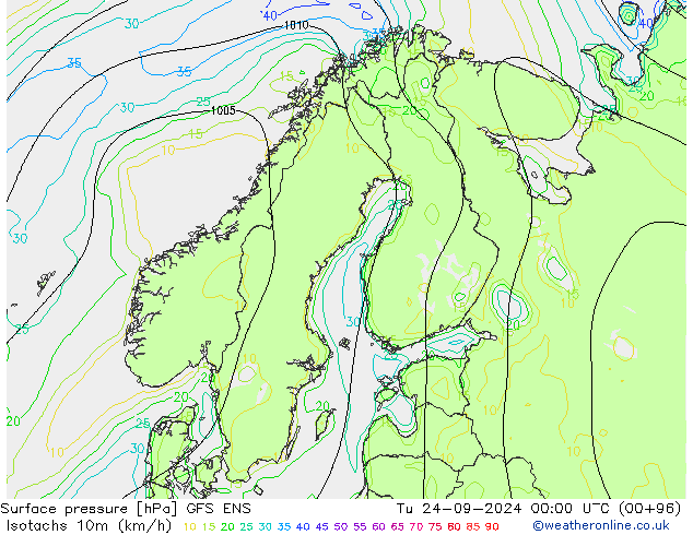 Isotachs (kph) GFS ENS Tu 24.09.2024 00 UTC