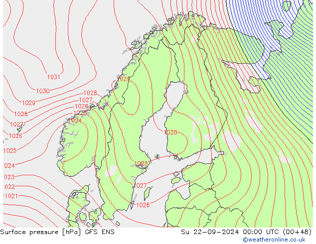 Surface pressure GFS ENS Su 22.09.2024 00 UTC