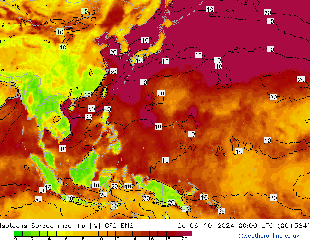 Isotaca Spread GFS ENS dom 06.10.2024 00 UTC