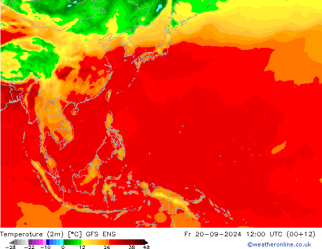 Temperaturkarte (2m) GFS ENS Fr 20.09.2024 12 UTC