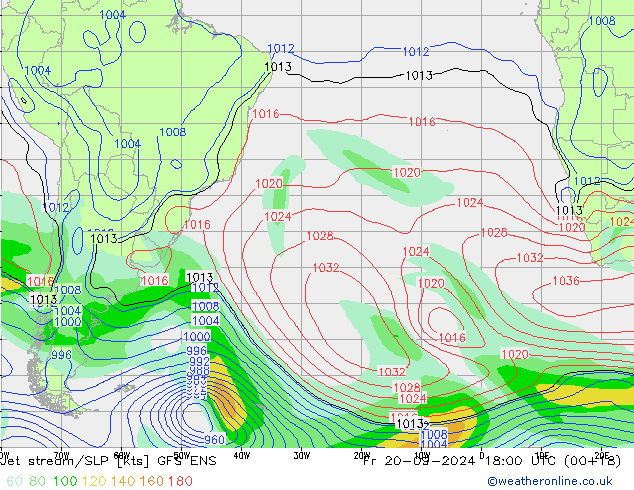 Jet stream/SLP GFS ENS Fr 20.09.2024 18 UTC