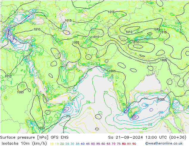 Isotachs (kph) GFS ENS сб 21.09.2024 12 UTC