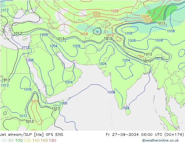 Jet stream/SLP GFS ENS Fr 27.09.2024 06 UTC