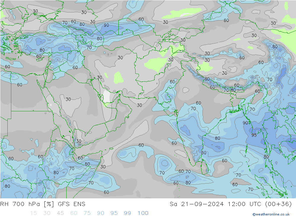 RH 700 hPa GFS ENS Sa 21.09.2024 12 UTC