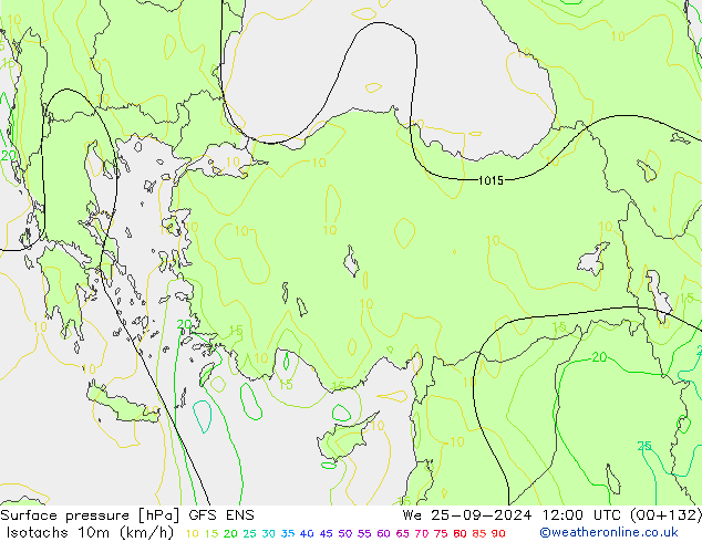 Isotachs (kph) GFS ENS We 25.09.2024 12 UTC