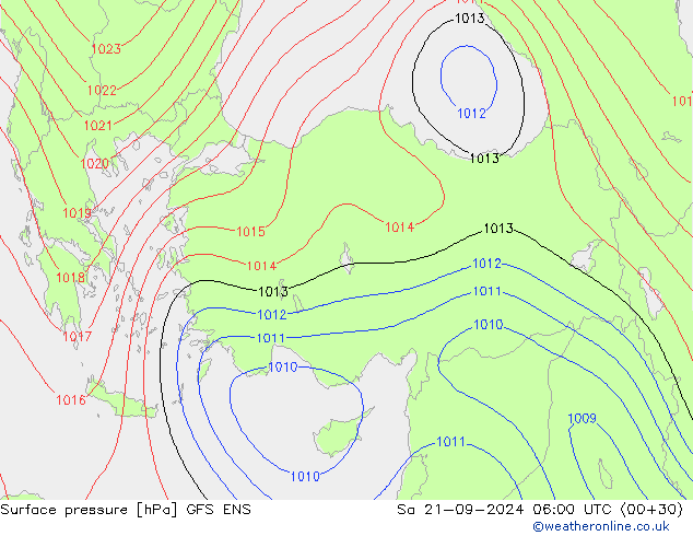 pressão do solo GFS ENS Sáb 21.09.2024 06 UTC