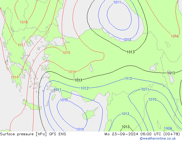 Surface pressure GFS ENS Mo 23.09.2024 06 UTC