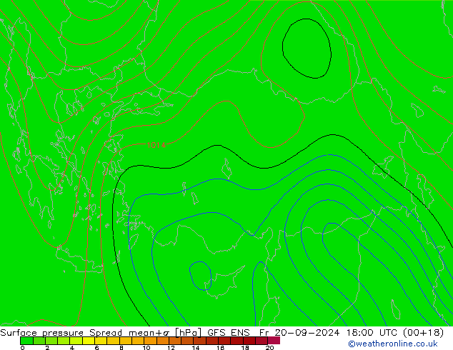 Presión superficial Spread GFS ENS vie 20.09.2024 18 UTC