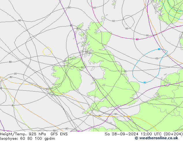 Height/Temp. 925 hPa GFS ENS Sáb 28.09.2024 12 UTC