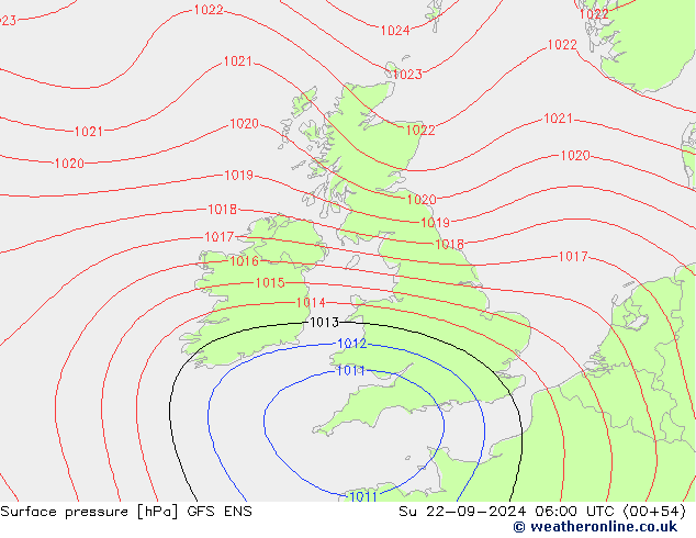 Surface pressure GFS ENS Su 22.09.2024 06 UTC