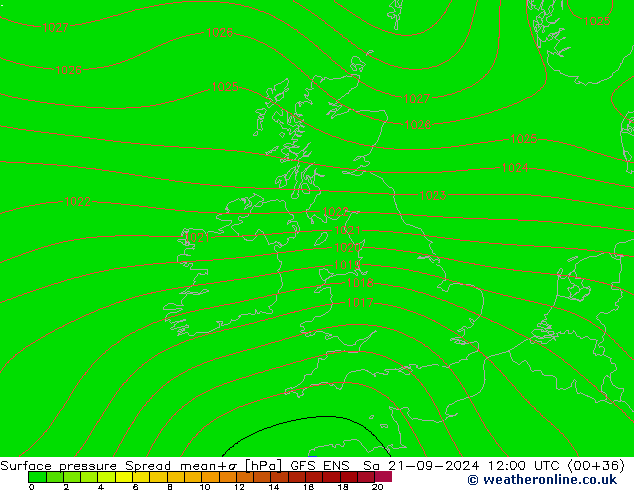 Surface pressure Spread GFS ENS Sa 21.09.2024 12 UTC