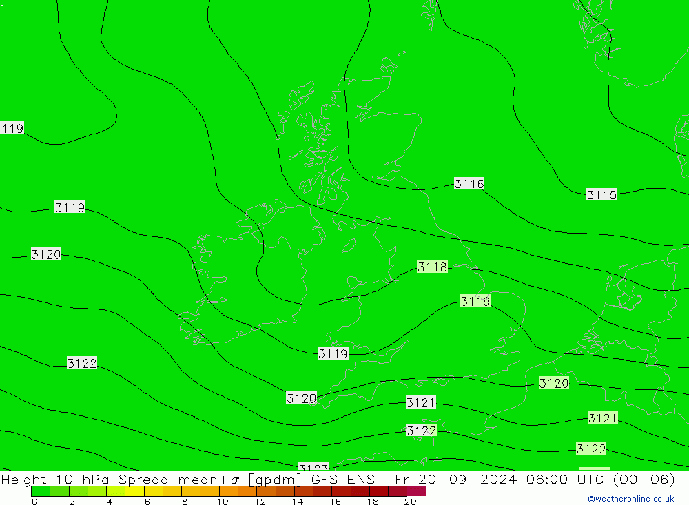 Height 10 hPa Spread GFS ENS Fr 20.09.2024 06 UTC