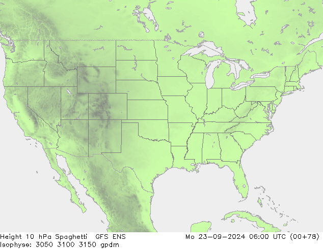 Height 10 hPa Spaghetti GFS ENS Mo 23.09.2024 06 UTC