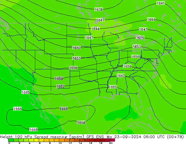 Height 100 hPa Spread GFS ENS Mo 23.09.2024 06 UTC