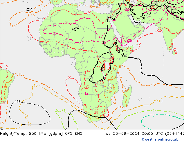 Yükseklik/Sıc. 850 hPa GFS ENS Çar 25.09.2024 00 UTC