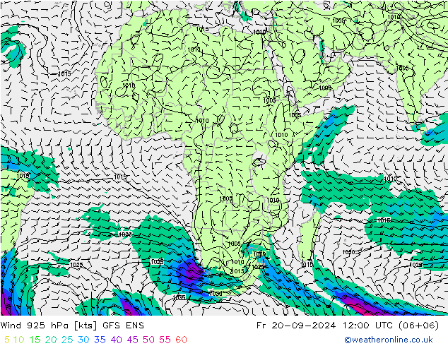 Vent 925 hPa GFS ENS ven 20.09.2024 12 UTC