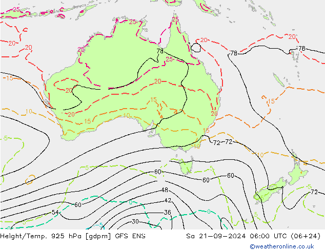 Height/Temp. 925 hPa GFS ENS sab 21.09.2024 06 UTC