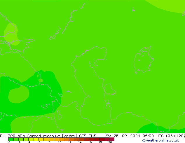 RH 700 hPa Spread GFS ENS  25.09.2024 06 UTC