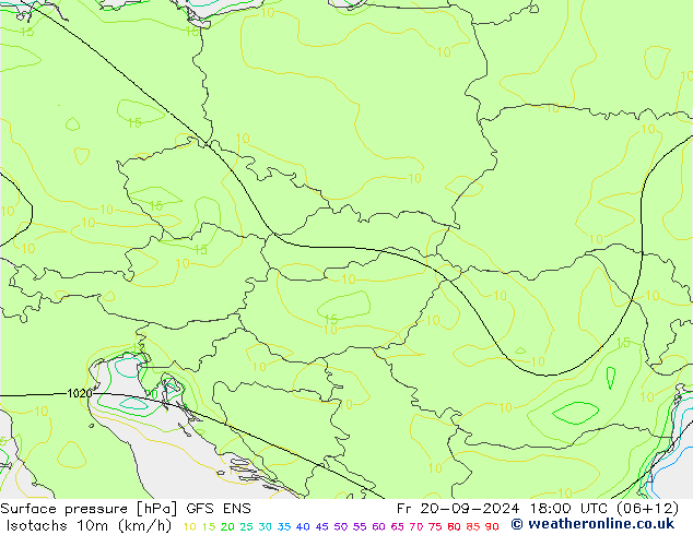 Isotaca (kph) GFS ENS vie 20.09.2024 18 UTC