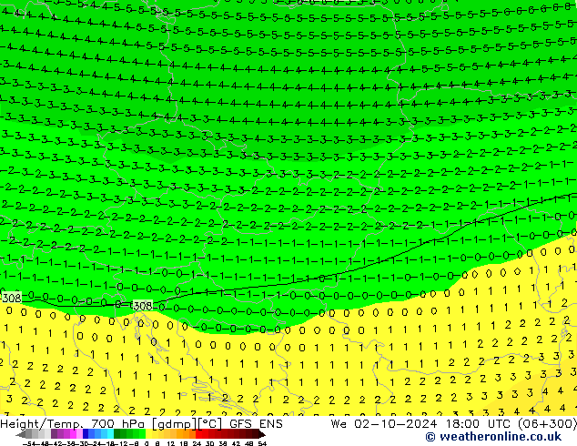 Height/Temp. 700 hPa GFS ENS We 02.10.2024 18 UTC