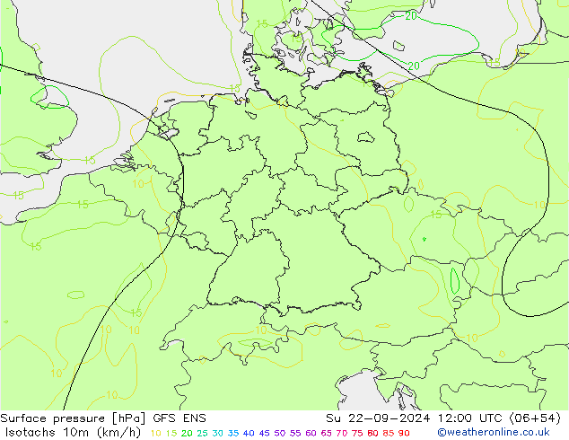 Isotachs (kph) GFS ENS Dom 22.09.2024 12 UTC