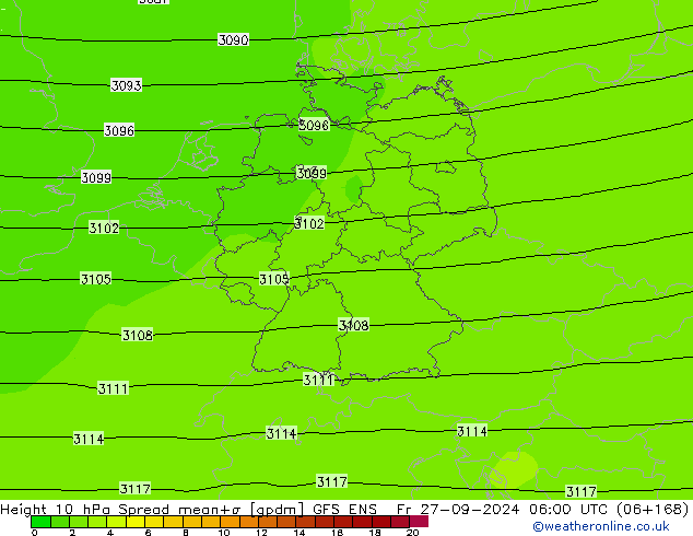 Height 10 hPa Spread GFS ENS Fr 27.09.2024 06 UTC