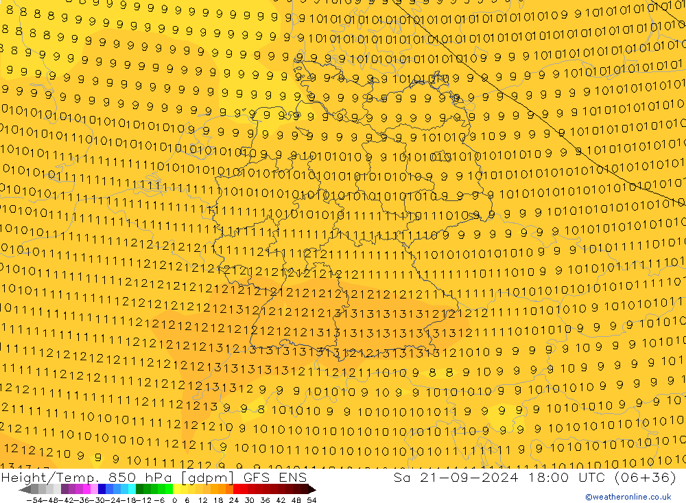 Height/Temp. 850 hPa GFS ENS Sa 21.09.2024 18 UTC