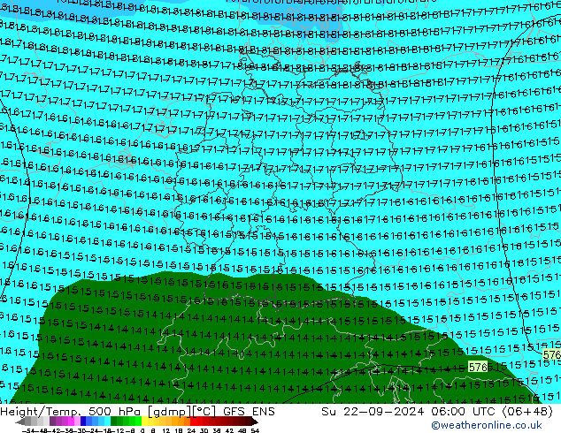 Height/Temp. 500 hPa GFS ENS So 22.09.2024 06 UTC