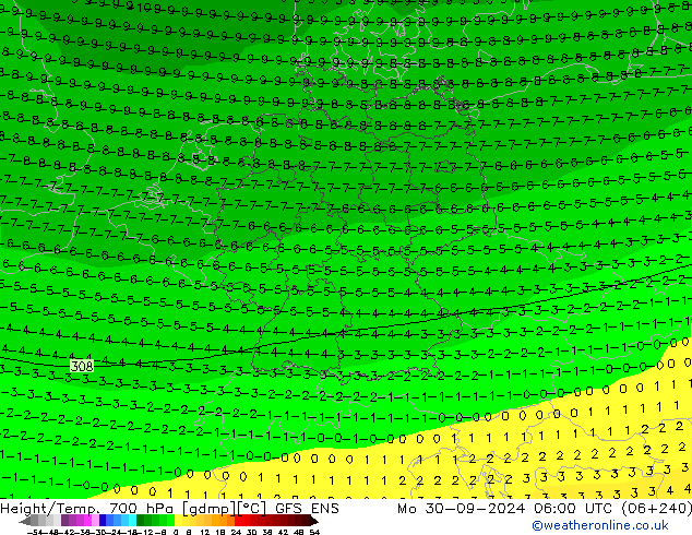 Height/Temp. 700 гПа GFS ENS пн 30.09.2024 06 UTC