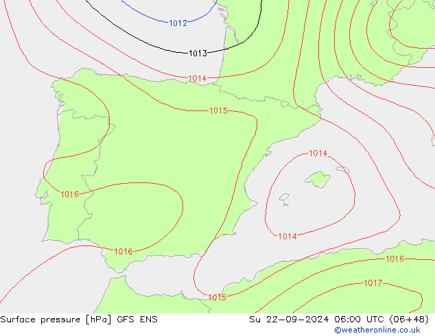 Surface pressure GFS ENS Su 22.09.2024 06 UTC