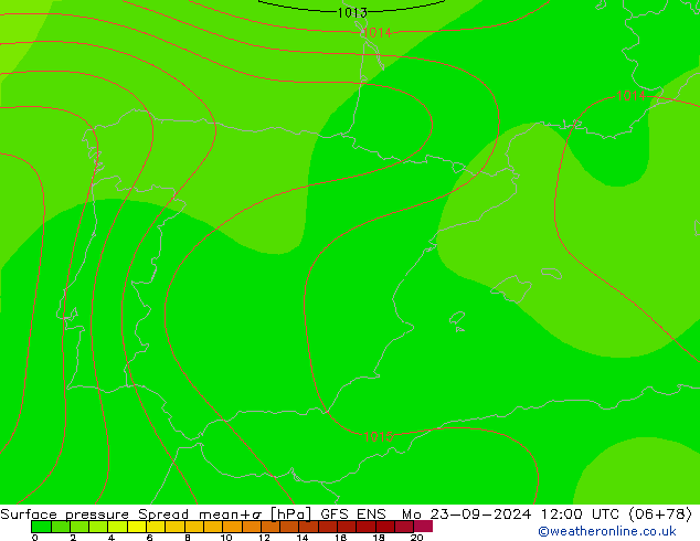 Luchtdruk op zeeniveau Spread GFS ENS ma 23.09.2024 12 UTC